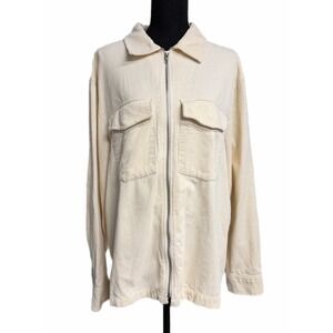 HM Mens Cream Corduroy Zip Up Shirt Jacket Regular Fit Off White Large